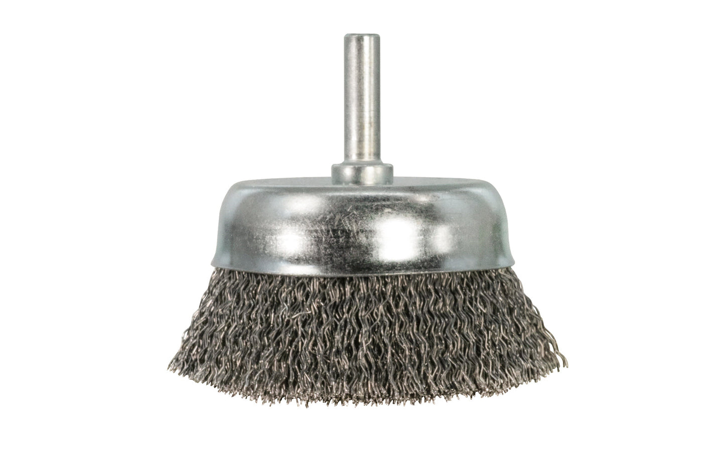 Alfa Tools 3" Coarse Crimped Wire Cup Brush - 1/4" Shank. 0.012" Wire Diameter. 5000 RPM max. All-steel construction. Applications include deburring, blending, removal of rust, scale, dirt, & finish preparation prior to painting or plating. Made by Alfa Tools. Made in Spain.