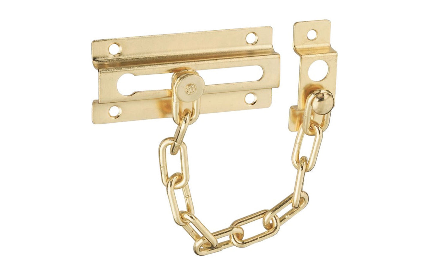 This brass plated door chain provides security while allowing door to open partially. An economical chain fastener. Made of steel material with a brass plated finish. Includes six flat head phillips screws. National Hardware Model No. N183-590. 038613183599