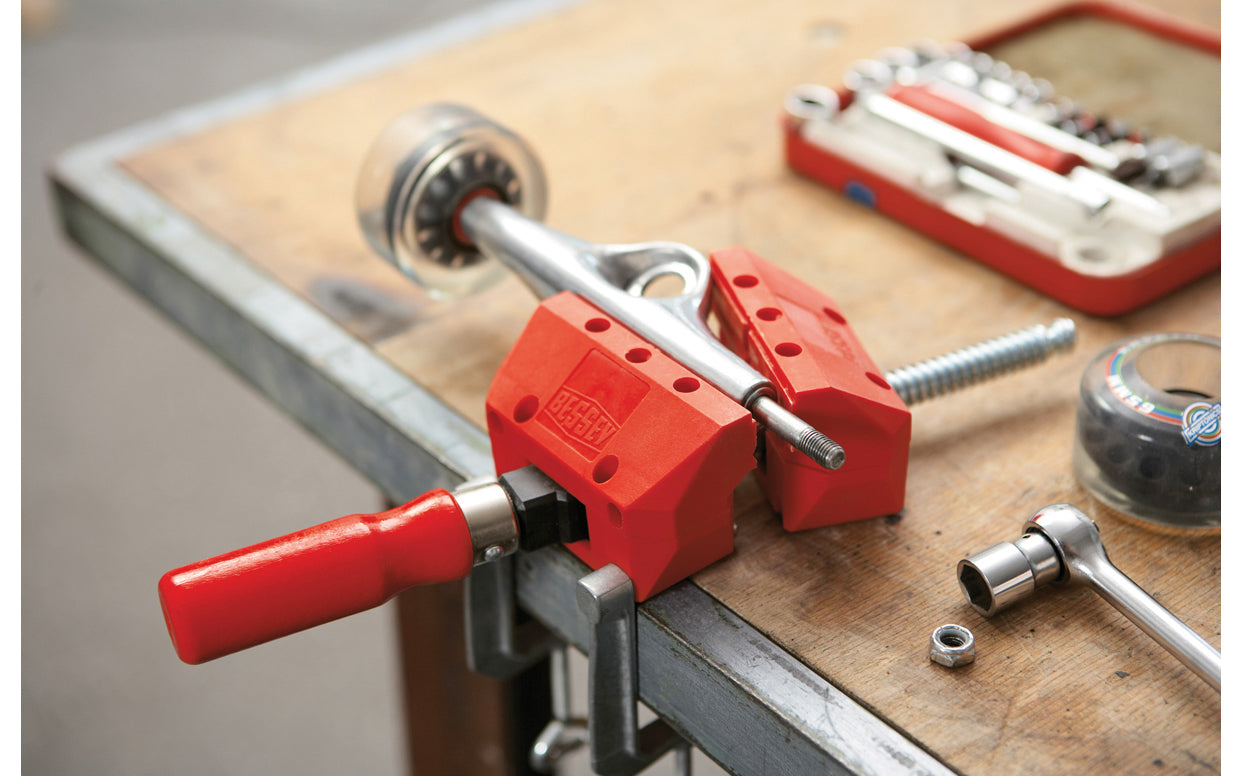 Bessey Portable Mini-Vise Clamp No. S-10 is ideal for holding round, rectangular & odd shaped objects. Non-marring plastic jaws are glue resistant. Clamping capacity up to 4". Ideal for small jobs that need parallel clamping. Can easily mount to tables & work benches. Can clamp at angles. Bessey Model S10. Mini Vise