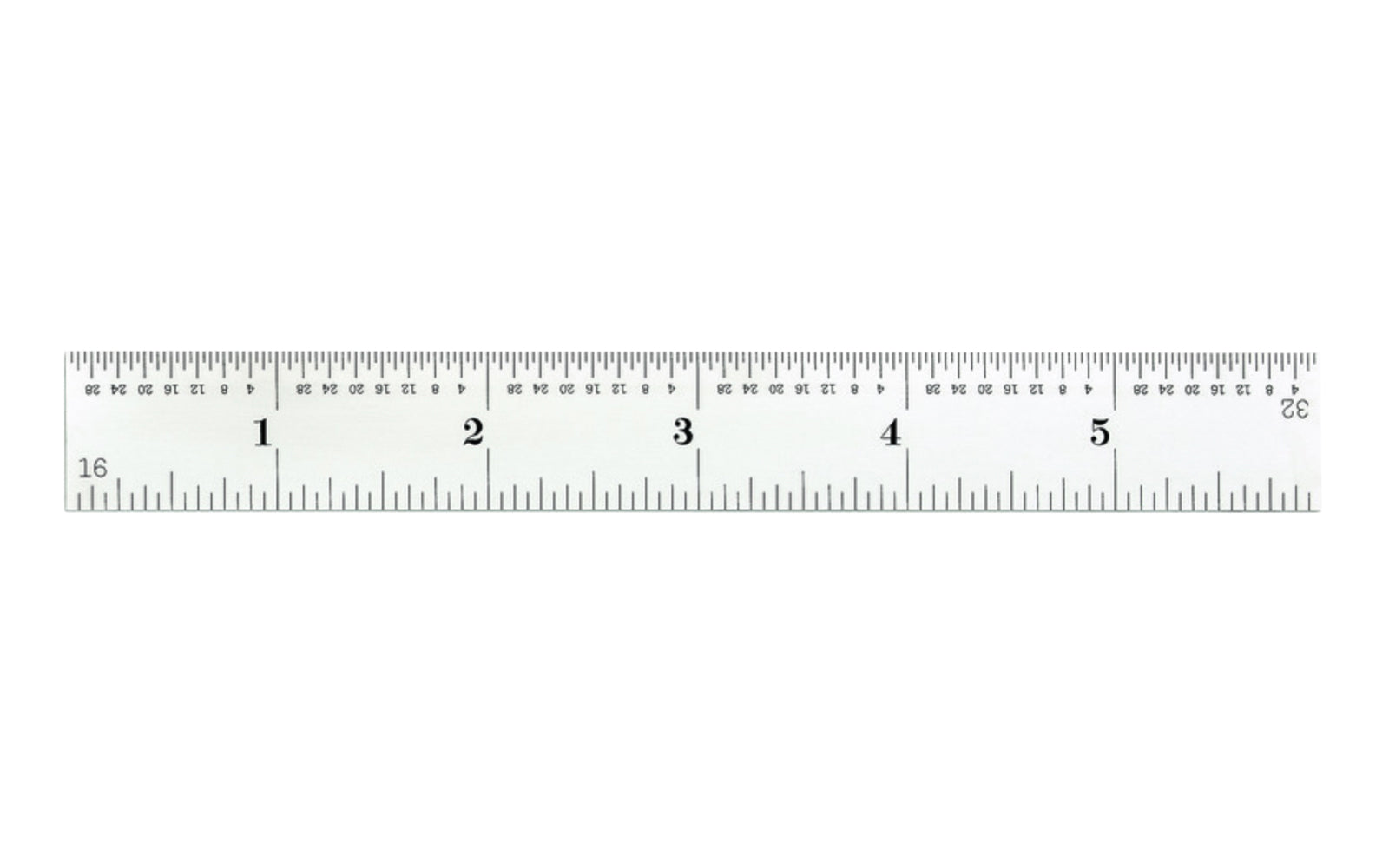 Starrett 6" Rule - 1/16", 1/32", 1/64", 1/100" Grads. Starrett 6" (150mm) Spring-Tempered Steel Rule with Millimeter and Inch Graduation features a satin chrome finish. Graduations at 32nds and 1/2mm on one side; 64ths and mm on reverse.   Made in USA.
