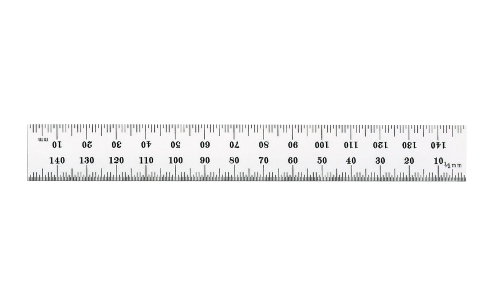 Starrett 6" Metric Rule - 1.0 mm, 0.5 mm Grads. The Starrett 150mm (6") Steel Rule with Millimeter Graduation features a satin chrome finish. Graduations at mm and 1/2mm on both sides.   Made in USA.