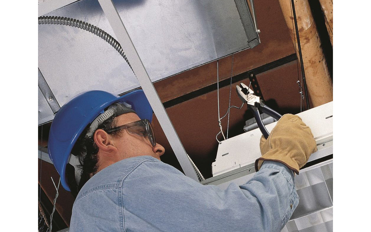 Klein Tools 8-1/2" Ironworker's Pliers High Leverage "New England Nose" D213-8NE twist & cut soft annealed rebar tie wire. These High-Leverage, Side-Cutting Pliers features a rivet closer to the cutting edge which provides 46% more cutting & gripping power than other pliers. 8-1/2" overall length. 092644700323