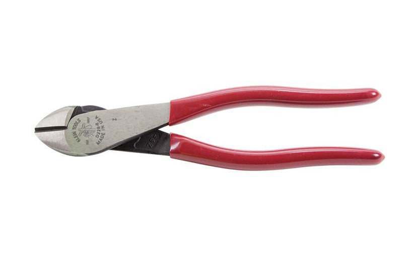 These Klein Tools 8" Diagonal Cutting Pliers D228-8 have a high-leverage design to provide 36% greater cutting power than other pliers. The hot-riveted joint ensures smooth action with no handle wobble. Klein Tools specializes in making some of the world's finest pliers. 8" overall length. 092644720406