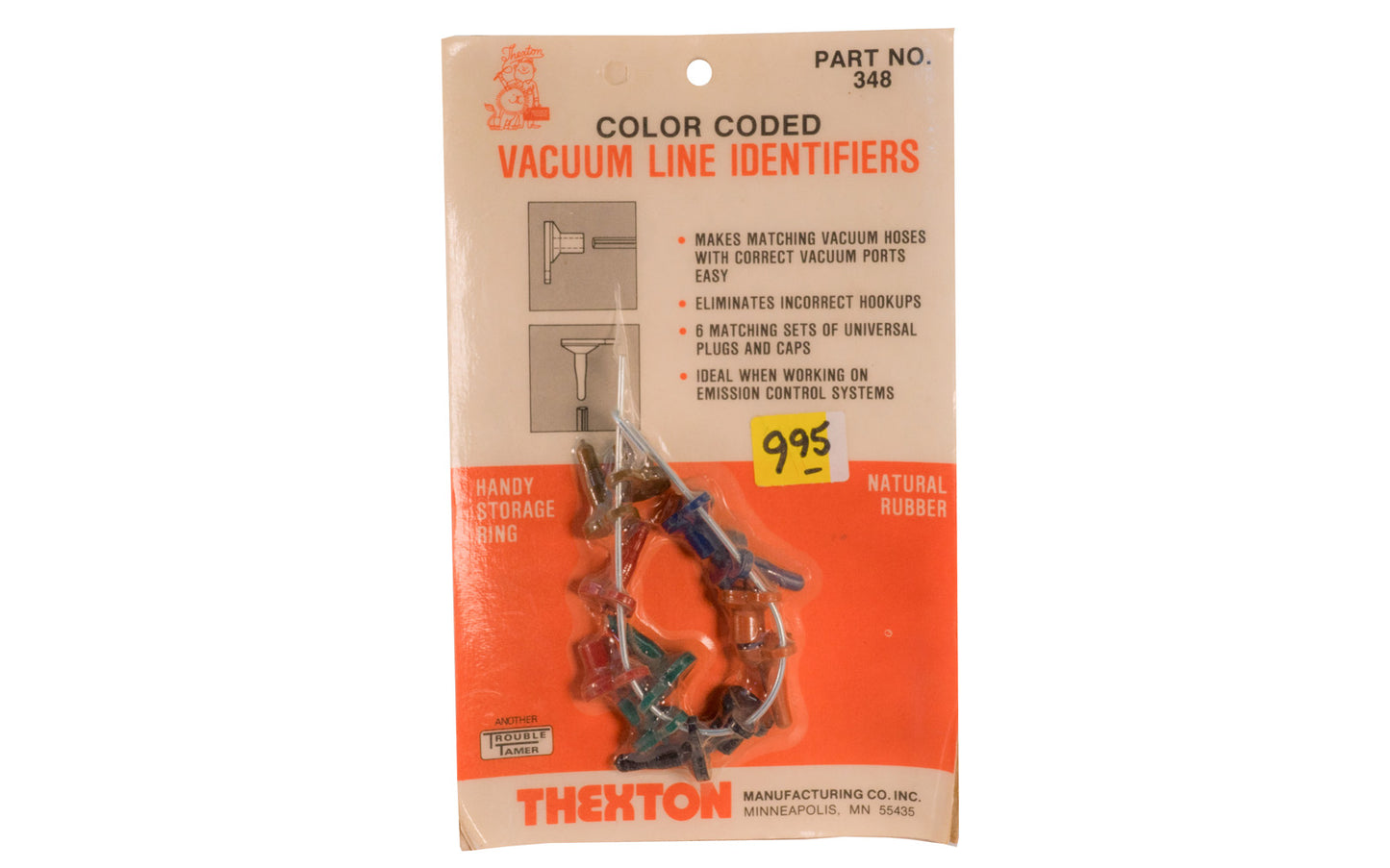 Thexton Vacuum Line Indentifiers. Natural rubber - color coded. Part No. 348. Thexton Manufacturing Company, Minneapolis MINN.