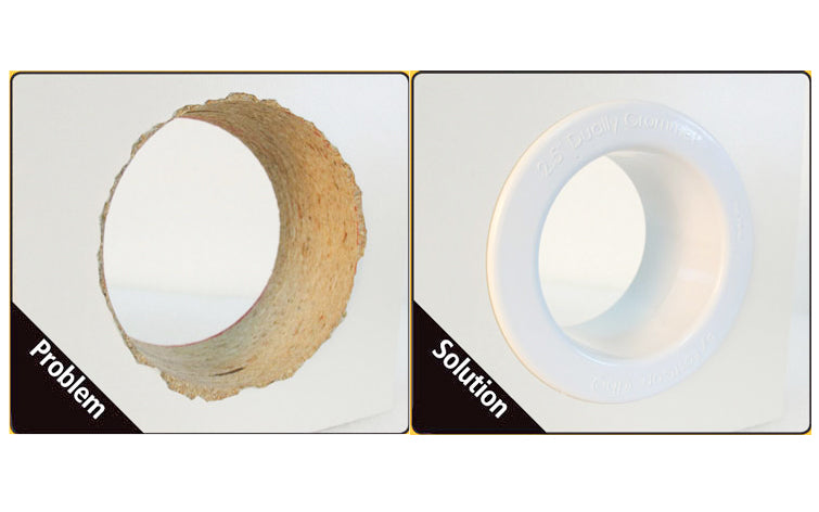 FastCap Dually Grommet is what cabinet makers have been asking for. It is a dual-sided interference locking grommet that finishes both sides of your hole. Works with depths from 3/4” to 2 1/2”. It snaps together to give holes a finished look in seconds. its 2-1/2" holes - 2-1/2" OD, 2-1/4" ID. Fully paintable