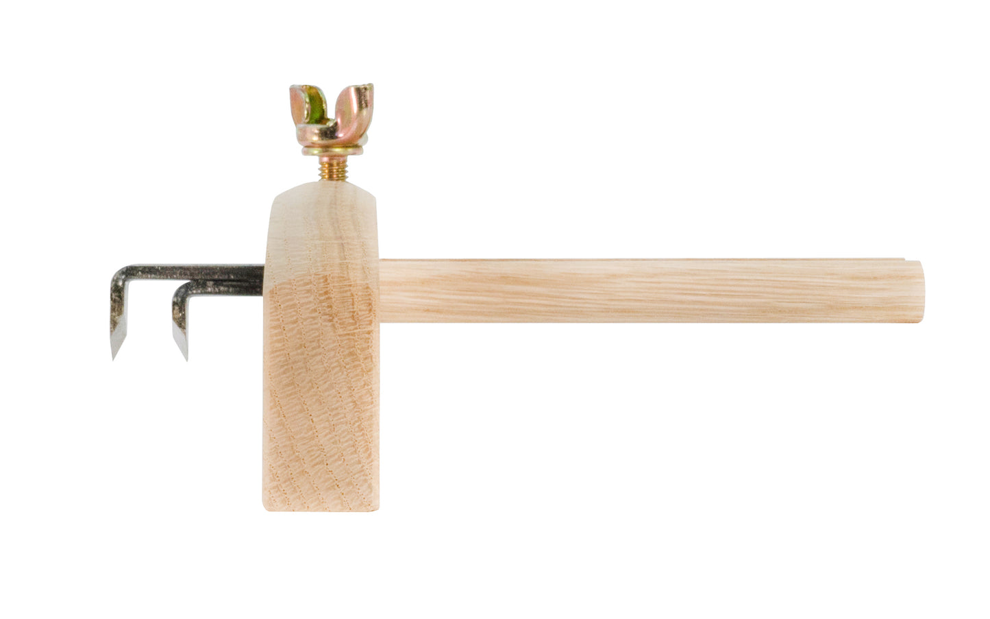 Made in Japan ~ Mortice Gage ~ Mortise Gauge ~ Yoita Kiki Kogyo ~ Japanese Marking Gauge ~ Single Beveled Blades ~ Double Arms ~ Two Rods ~ Etched measurements on carbon steel cutters ~ Japanese White Oak ~ single-bevel cutting blades, which makes clean marks on material without tearing the grain ~ Adjustable