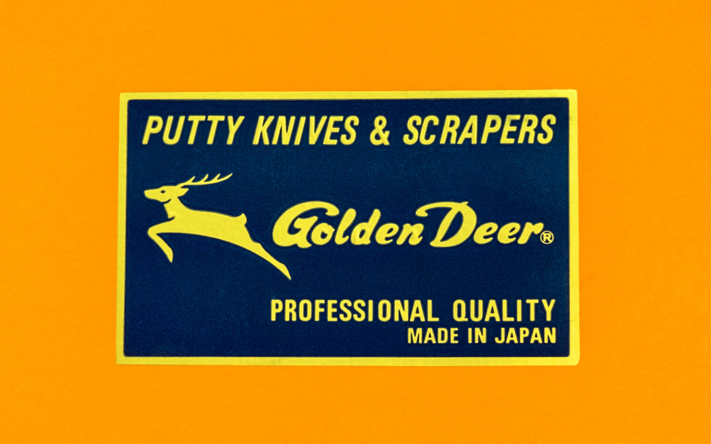 This Japanese 3" wide putty knife is a stiff putty knife made by "Golden Deer". Made of high carbon steel with heavy duty nylon handle. Made in Japan. Golden Deer Brand. Thick Stiff Putty Knife Blade. Japanese putty knife. Stiff Blade