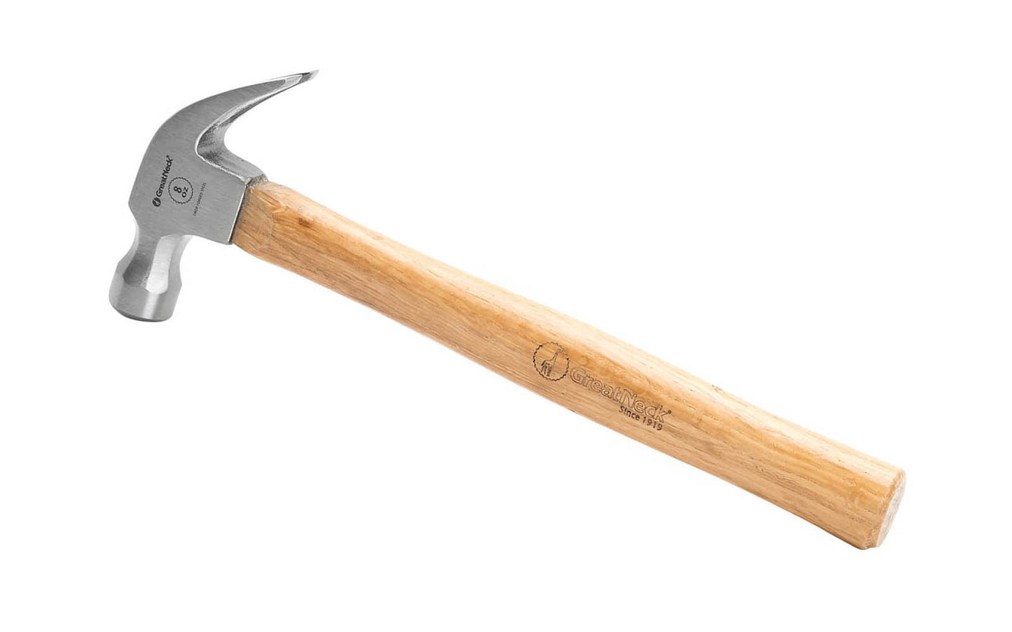 GreatNeck wood curved claw hammer provides leverage for removing nails from wood as well as other light duty work. Hammer is ideal for a carpenter, contractor, or handyman. Drop forged steel head for strength & durability with a clear coat to protect against rust. Wood handle. Great Neck Model M8C. Smooth Face