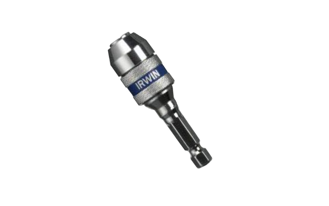 Irwin 2-1/2" Quick Change Extension. 1/4" Quick Change range holds insert bits with magnetic holding. "Lock-n-Load" system for one-handed quick release. Carbon steel construction sleeve & body for durability & life. Jaw design holds bits securely on 6-flatted shanks, & ball detent bits. Model 4935703. 024721901026