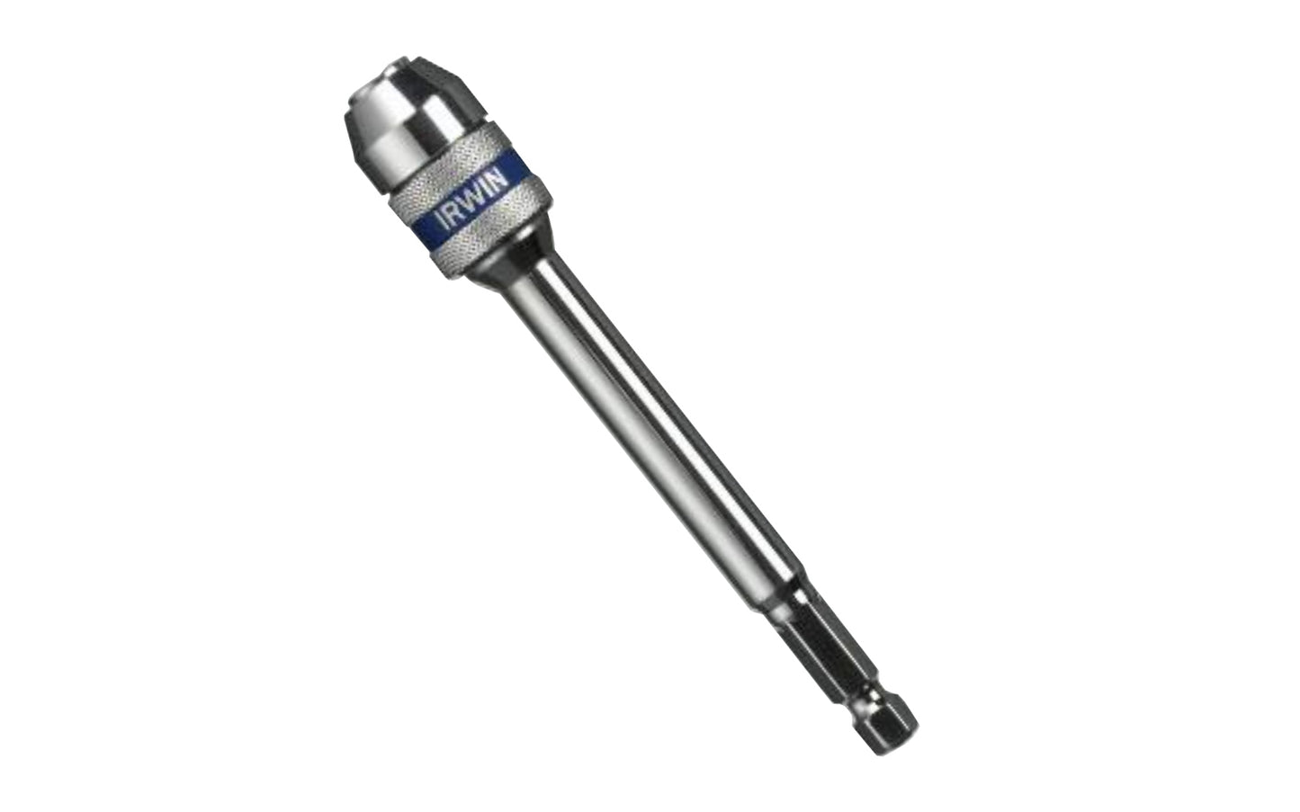 Irwin 6" Quick Change Extension. 1/4" Quick Change range holds insert bits with magnetic holding. "Lock-n-Load" system for one-handed quick release. Carbon steel construction sleeve & body for durability & life. Patented jaw design holds bits securely on 6-flatted shanks, & ball detent bits. Model 4935704. 024721901064