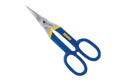 Irwin 10" Tinner Snips - Ducktail Blade Cuts Straight & Tight Curves. Precision-ground edges on blades ensure a tight grip on each cut for superior cutting quality. Hot drop-forged steel blades provide maximum strength and long life. The handle grips provide superior comfort & resist twisting. Model 23010. Tin Snips ~ 038548230108