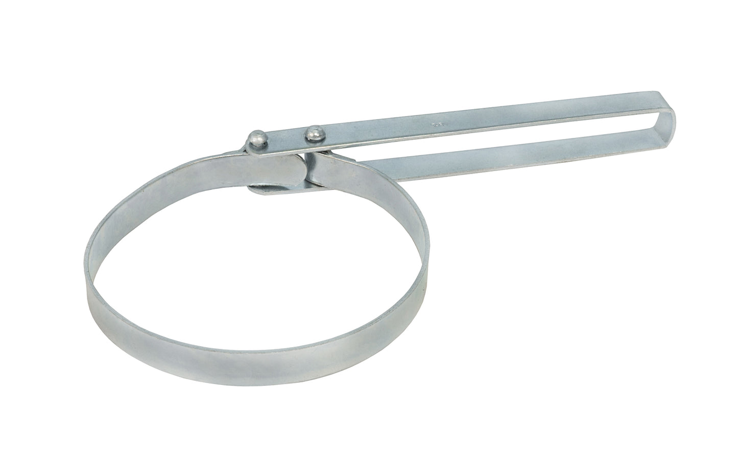 A steel oil filter removal wrench. Made in Japan. 3-3/4" Inside Diameter of steel band. A Japanese Oil Filter Remover Wrench Tool. N-17. 3-3/4" ID. Steel Oil Filter Wrench.
