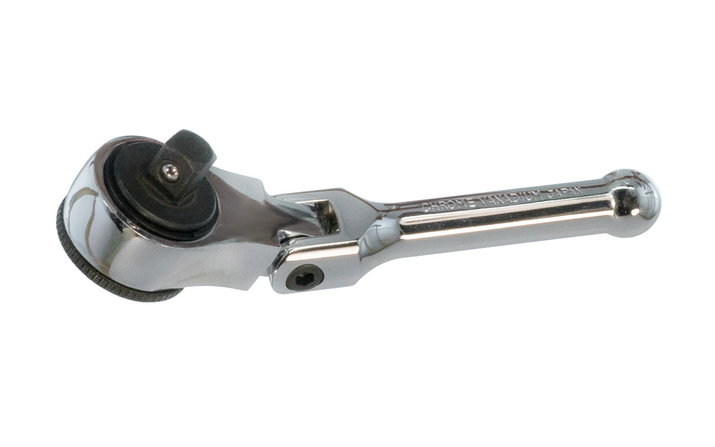 This 5" Ratchet Handle 3/8" Dr with Flex Head is made of Chrome Vanadium Steel. Easy change reversible ratchet direction. 5" overall length. 3/8" drive. Flexible head. Japanese Ratchet Handle. Made in Japan.