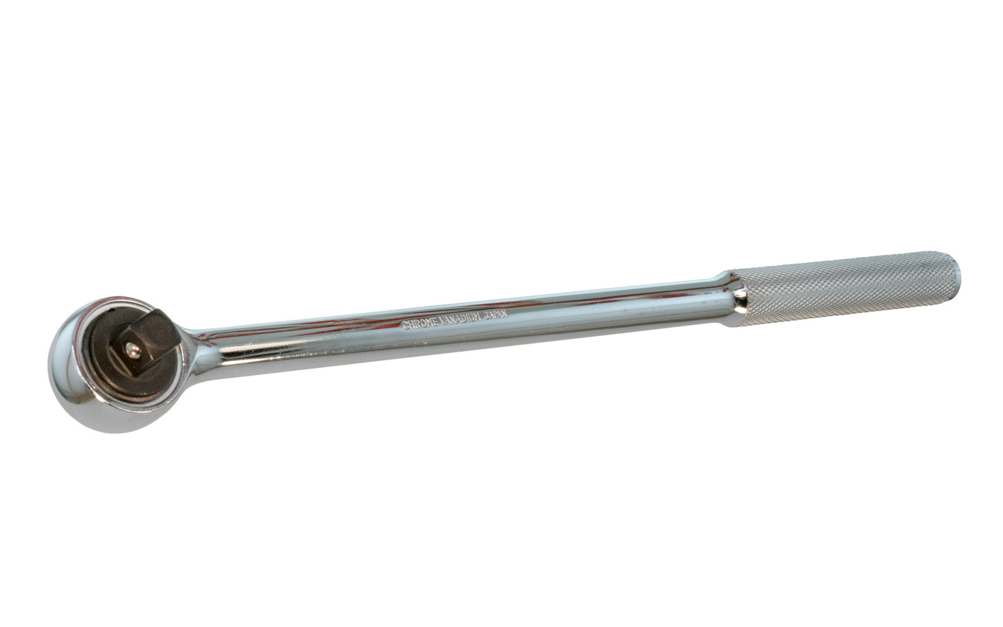 This 15" Ratchet Handle 1/2" Dr. is made of Chrome Vanadium Steel with an etched steel handle for a good grip. Easy change reversible ratchet direction. 15" overall length. 1/2" drive. Japanese Ratchet Handle. Made in Japan.