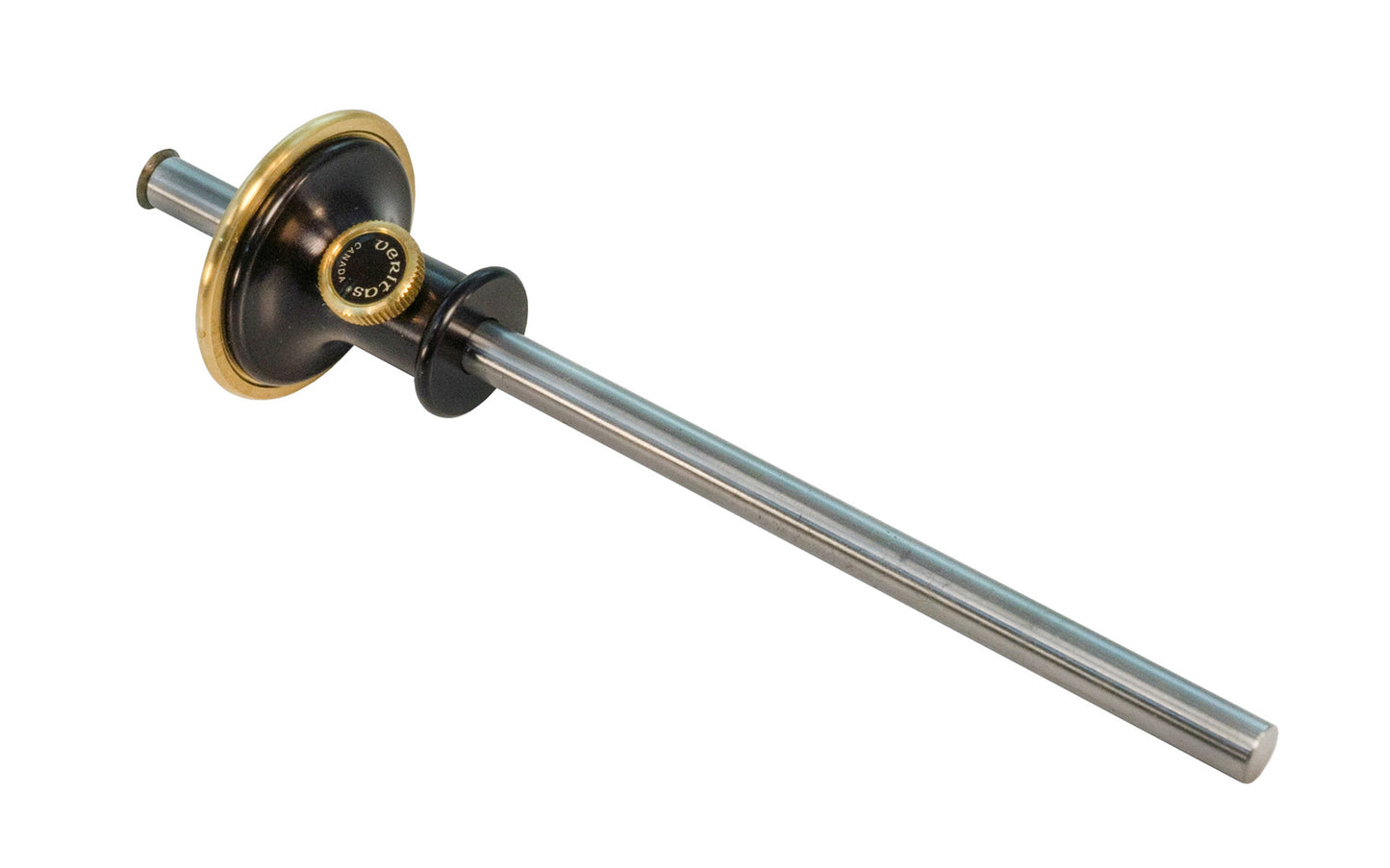 Veritas Standard Wheel Marking Gauge. Hardened steel wheel cutter prevents tear-out. Single sided bevel eliminates grain following. Brass knurled nut. Excels at marking across wood grain, but can also be used along the grain or even through end grain. Model No. 05N33.21. Made in Canada.