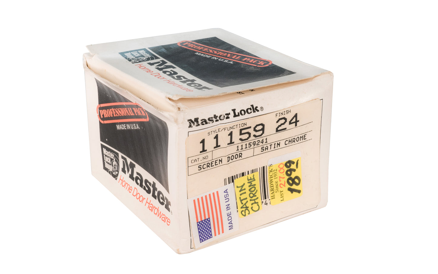 This Master Lock Storm / Screen Door Latch has an inside knob & outside lever. It is designed to fit doors from 7/8" to 1-3/8" thickness. Built-in locking device. Made of wrought brass material with a satin chrome finish. Made by Masterlock.