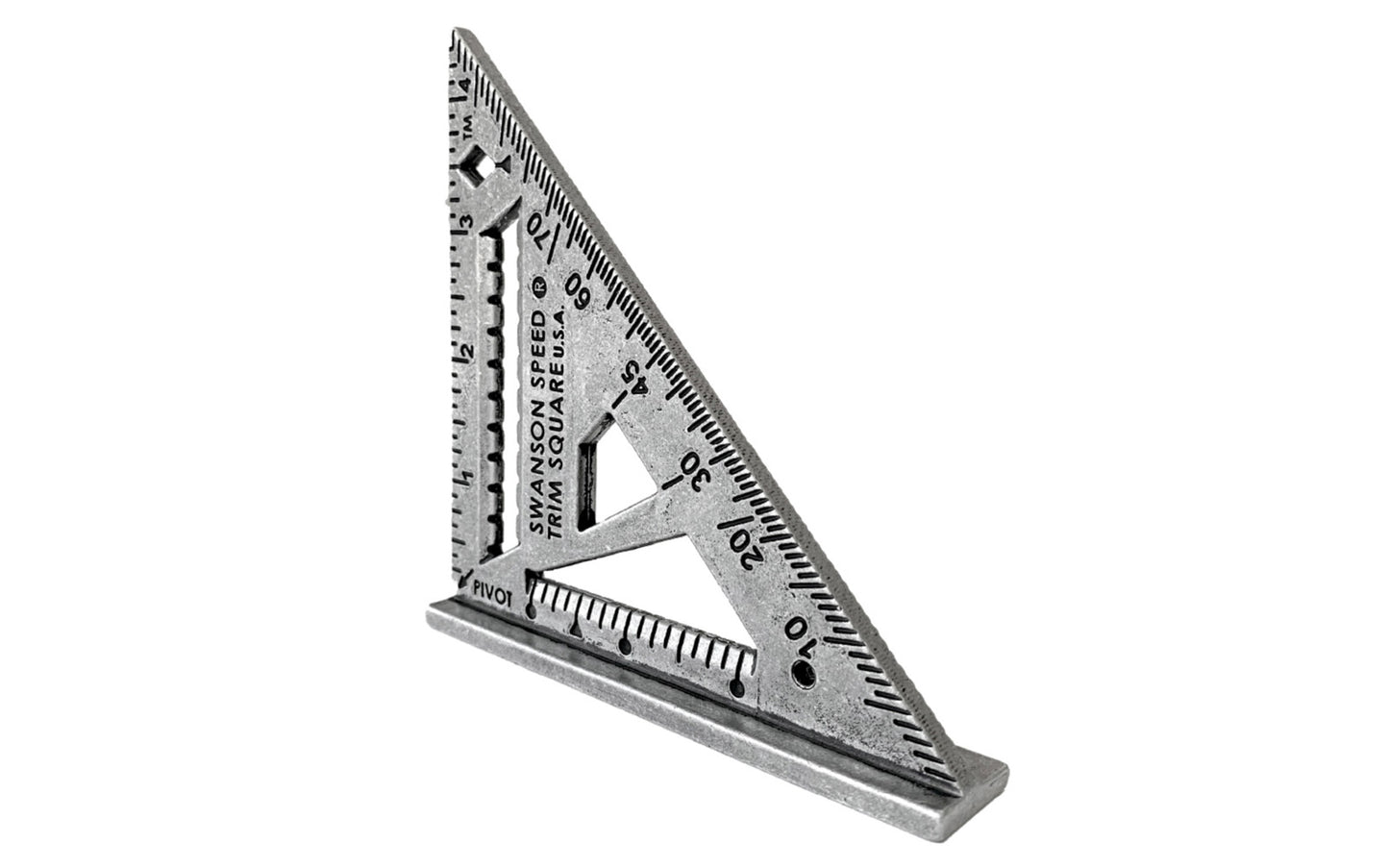 The Swanson 7" Speed Square Pro & 4-1/2" Speed Trim Square. Five tools in one: a try square, a miter square, a protractor, a line scriber, & a saw guide. They are constructed of durable heavy-gauge aluminum alloy & have black engraved markings. Value pack. Made in USA. Model No. S0100-AS0145. 038987014529