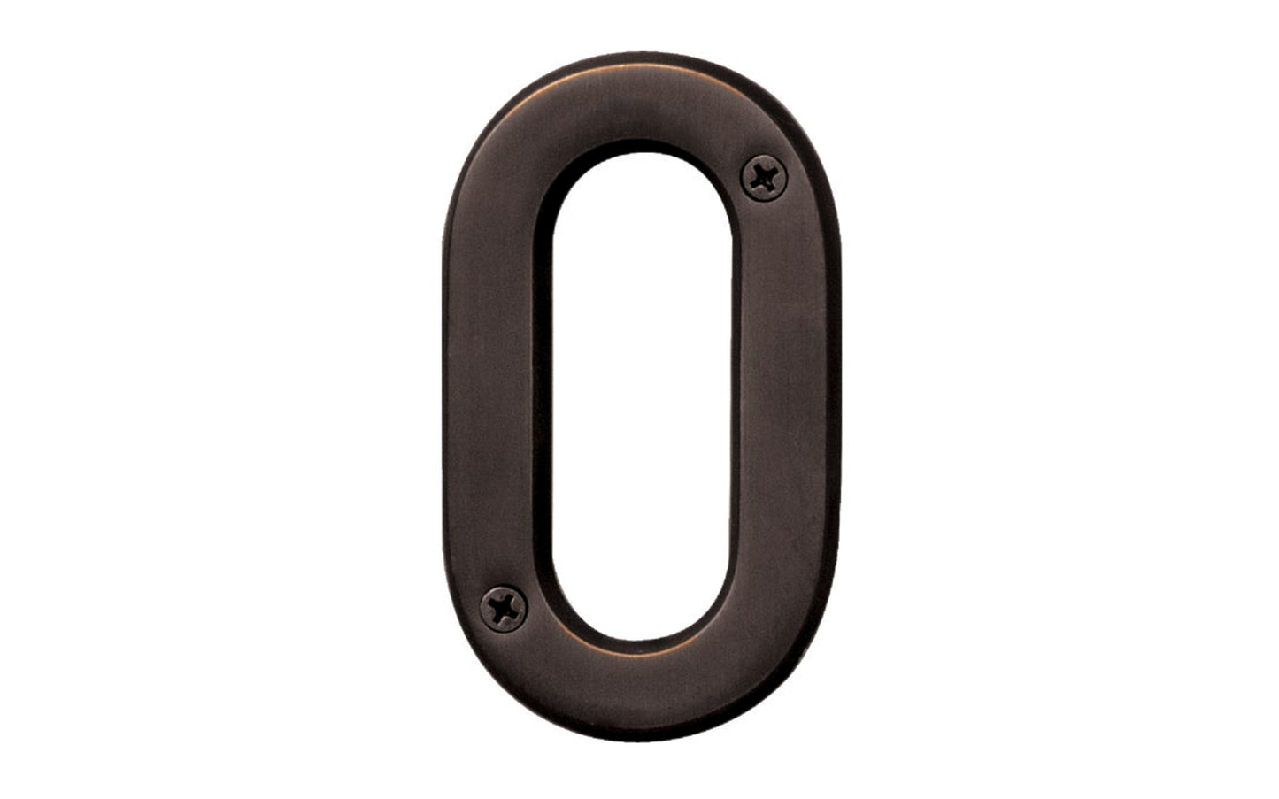 #0 Zero House Number ~ 4" size ~ Made of solid brass material with an oil rubbed bronze finish. Hy-Ko Model BR-420WB/0. Number "0" house number. Old World Bronze finish. Hardware house numbers for outdoors. Includes screws. 029069309404.