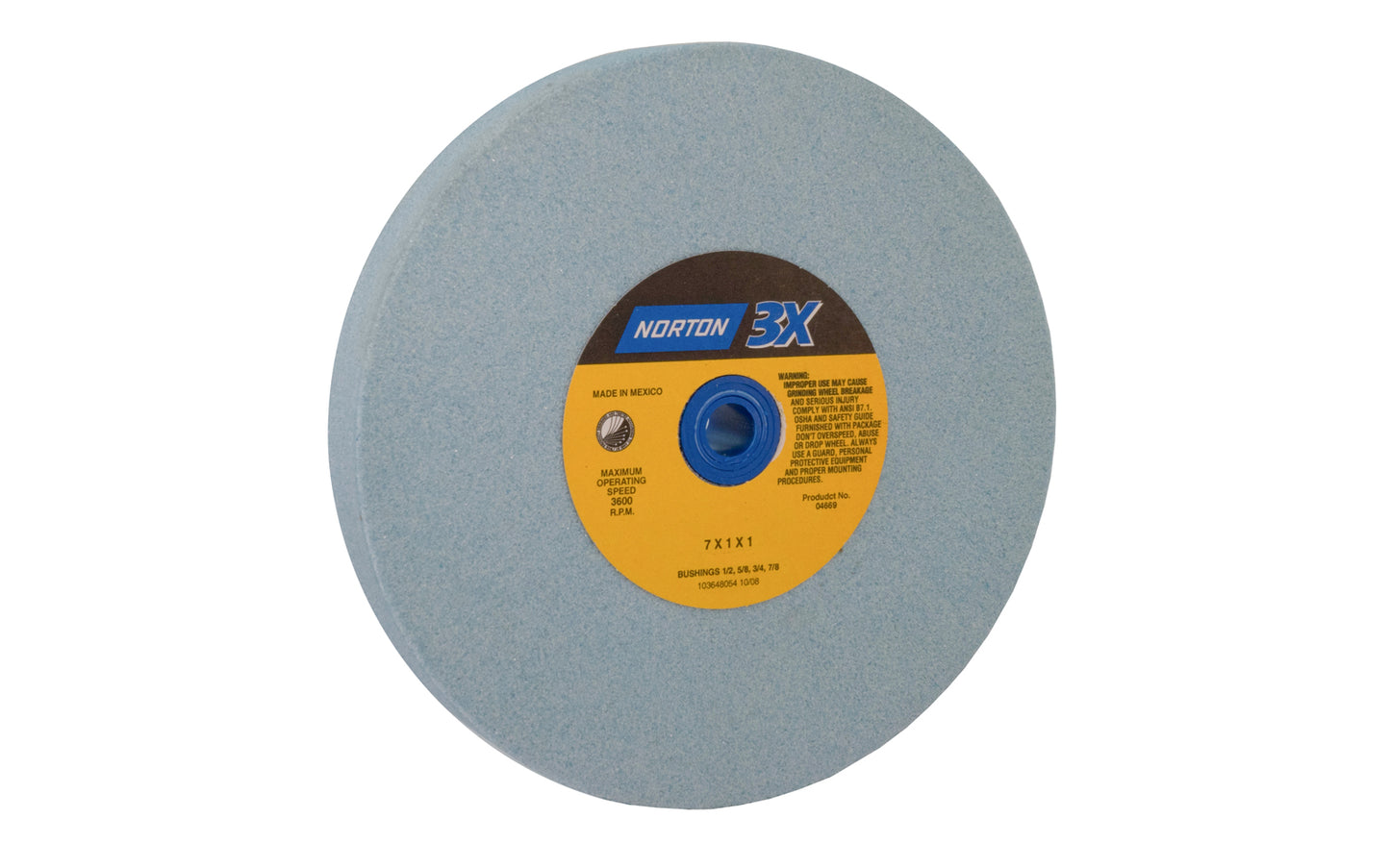 7" Ceramic Alumina Bench Grinding Wheel made by Norton. Minimizes burn - 3x high performance. 7" diameter of wheel. 1" thickness. 46 grit.