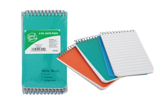 3 pack of college ruled note pads. Convenient 3" x 5" size with a spiral binding. 50 sheets each pad. 3 PK. 009326970592