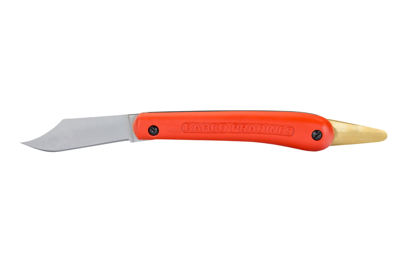 A quality Bahco Foldable Grafting Knife. For razor-sharp cutting of graft & bark - Suitable for crown grafting or propagating cuttings. Extremely sharp folding blade, folding brass spatula. Foldable for safe transportation. Model No. P-11. 7311518009076 Made in France.