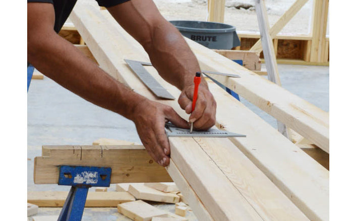 "Johnny Square" by Johnson Level Model RAS-1B. Solid aluminum body with CNC machined edges for greater accuracy & durability. 2x4 board dimension markers for measuring 1-1/2", 3" & 3-1/2". edge useful as saw guide. Anti-glare protective coating. Bottle opener on rafter square. Johnson rafter square. 049448727995