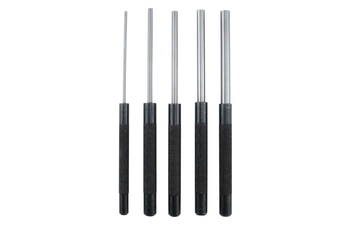 This General Tools Drive Pin Set - SPC76 is ideal for removing metal pins from holes. Made of hardened, tempered and heat-treated tool steel. Sizes included: 76A 1/8", 76B 3/16", 76C 1/4", 76D 5/16", 76E 3/8". 038728310507