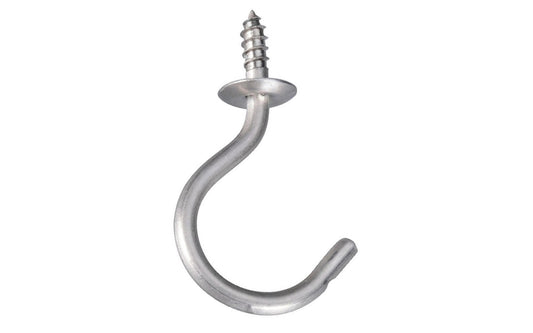 1-1/2" Stainless Cup Hooks - 2 Pack ~ are designed for hanging workshop, home & industrial products. For interior & exterior applications. Sharp screw points bite into wood easily & quickly. Stainless steel material for corrosion resistance. 2 Pack. National Hardware Model No. N348-458. 038613348455
