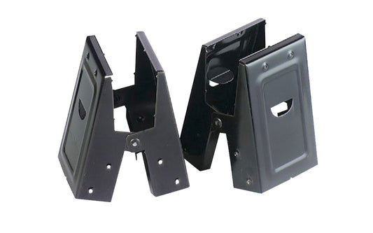 Medium-Duty Steel Sawhorse Brackets for 2" x 4" lumber. Hinge-type bracket with flanged nailing holes for quick, easy disassembling. Takes dressed or common 2" x 4" lumber. Made of heavy-gauge steel, fabricated for strength. Rust-resistant finish. 009326302294. Made in USA.