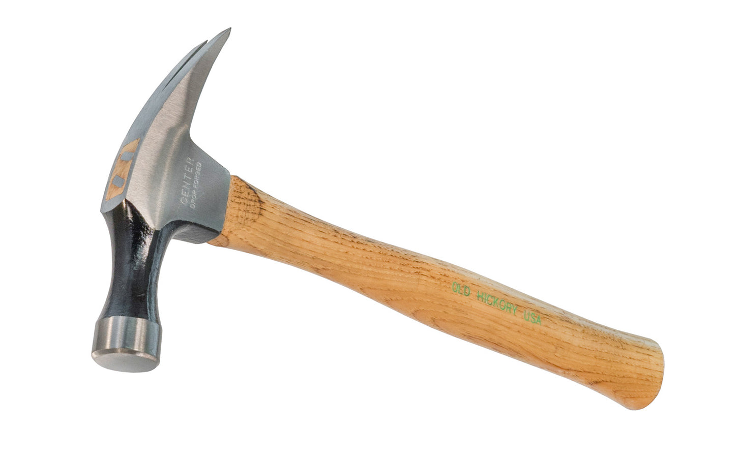 A Japanese 20 oz Smooth Face Electrician's Hammer with Hickory Handle. Extra long poll - Long neck for reaching inside electrical boxes. 13" overall length. Head made in Japan. Handle made from American Hickory. Smooth face.