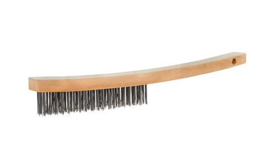 14" long carbon steel wire scratch brush with the filling material is staple set in a durable. Designed for general cleaning of many & various applications, including for use in the shop, refinishing, stripping paint on home furniture, or for cleaning parts, etc