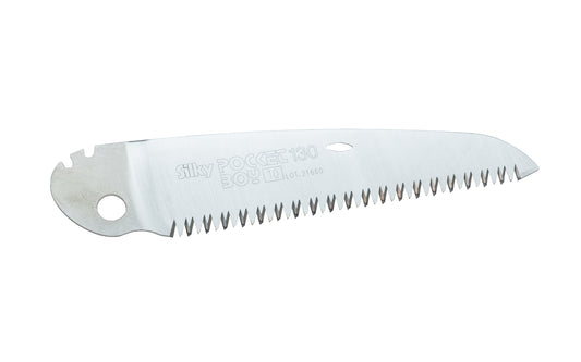 Silky Pocket Boy 130 mm Replacement Pruning Saw Blade that is great for use on green woods, & dry woods too. Teeth on the saw blade have 9 TPI which allows for very fast aggressive cutting. The teeth are impulse hardened which makes the blade tough & durable for prolonged life & wear ~ Fast aggressive cutting blade