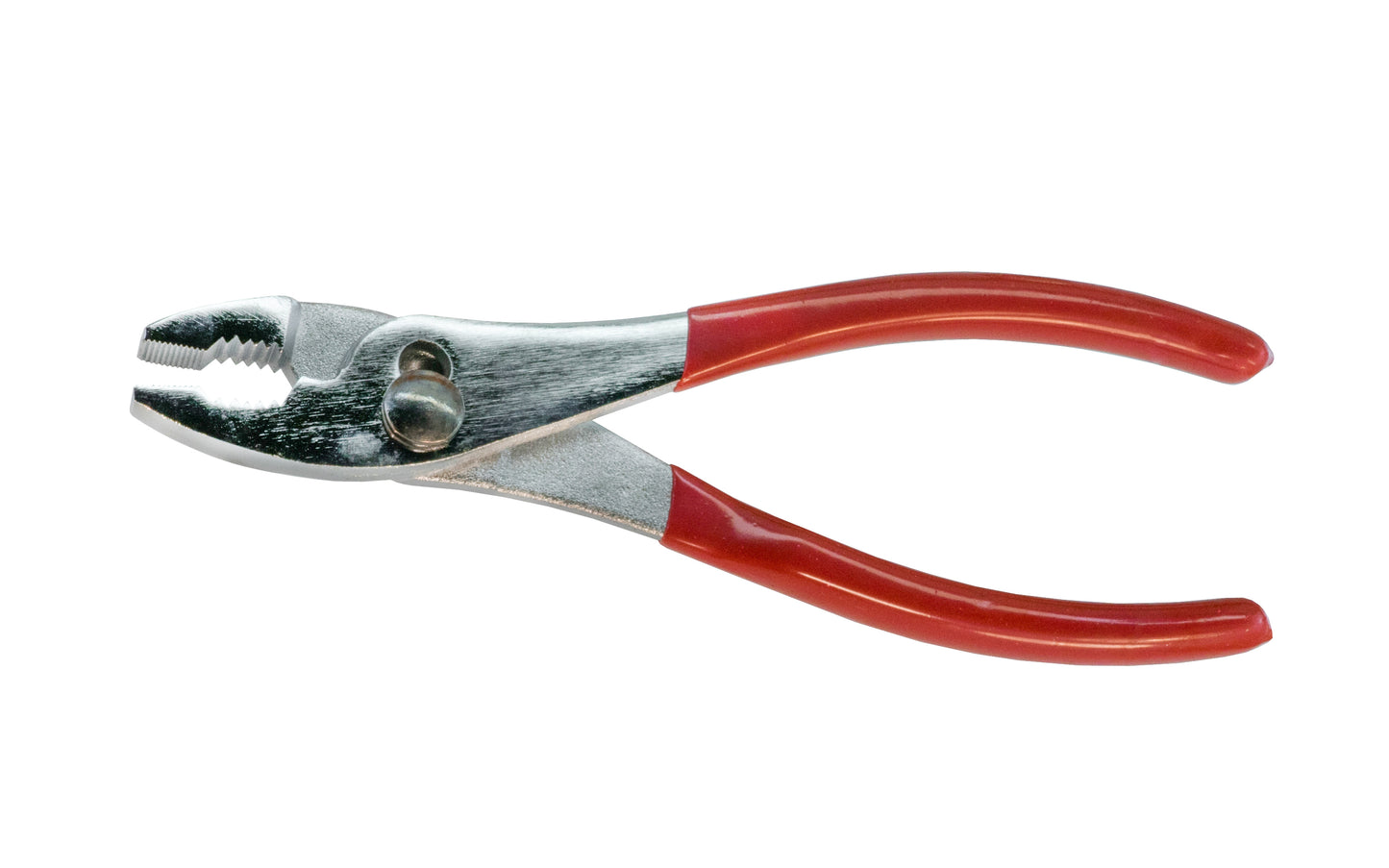 8" Slip Joint Pliers. The serrated jaws help grip various different shapes. Fine teeth near nose tip & coarse teeth in back of jaws. 8" overall length. Vinyl coated handle for a comfortable grip. Made in Taiwan.