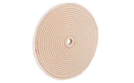 The 10" Spiral Sewn Buffing Wheel ~ 1/2" Thick for aggressive cutting & coarse buffing. 3/4" hole diameter. 1/2" wide thickness. Made in USA. This spiral sewn wheel is designed for prolong service. Good for coarse cutting & buffing, & flexible grinding. Stiffer cotton sheeting - Held together lockstitch sewing. Dico Polishing Company 528-40-10
