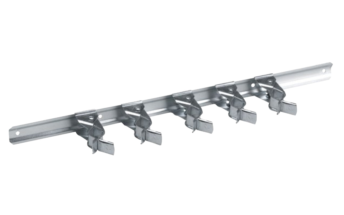 Spring Clip Organizer with a 15" bar & 5 spring clip grips. Adjustable to desired position. Just push handle into clip or pull to release. Durable rust-resistant finish. 5 lb. safe working load. 009326208947