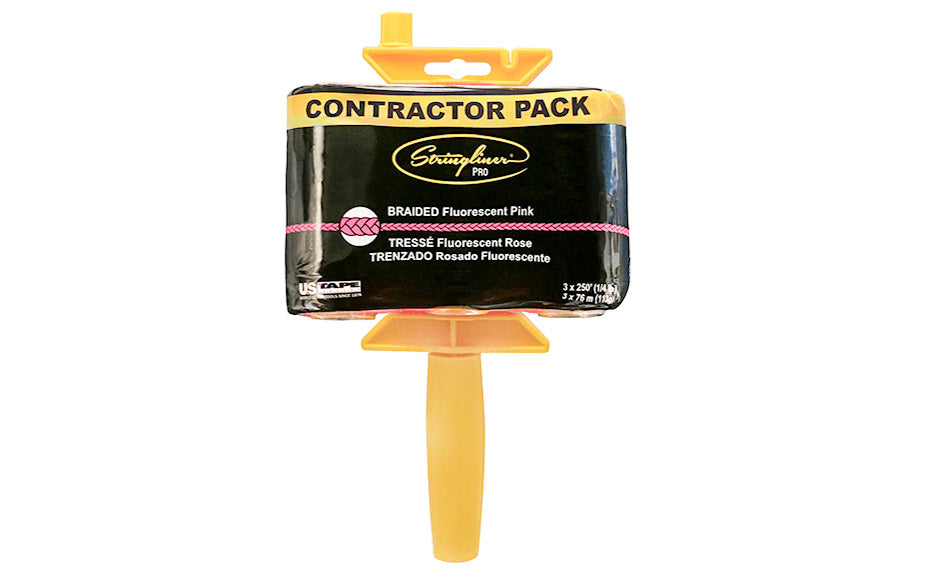 Stringliner Braided Mason Line Reel, Contractor Pack - Fluorescent Pink Stringliner PRO Mason's Line Reloadable Reels are made of durable polyethylene, with a USA-made handle that allows you to quickly change rolls. Pro Reel fits all Stringliner rolls from 4" to 6" long. 250' length roll x (3). #18 nylon mason line