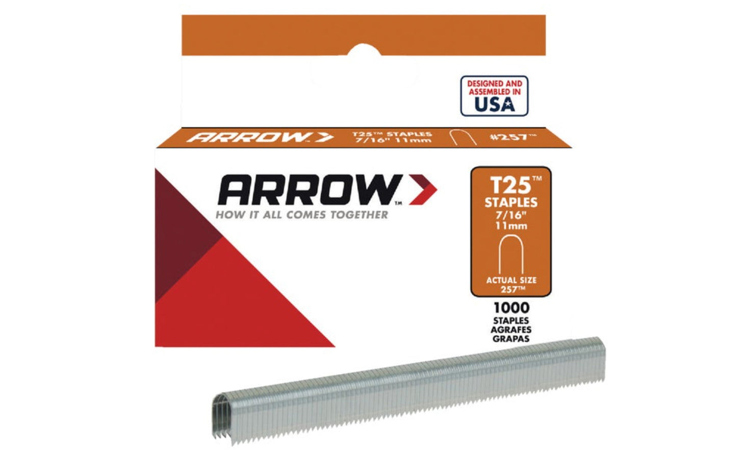 Arrow T25 Round Crown Cable 7/16" Staples - 1000 PK. Fits wire up to 1/4" diameter. Good for CAT 5, Telephone Wiring, Speaker Wire. Designed & assembled in USA. 079055257165