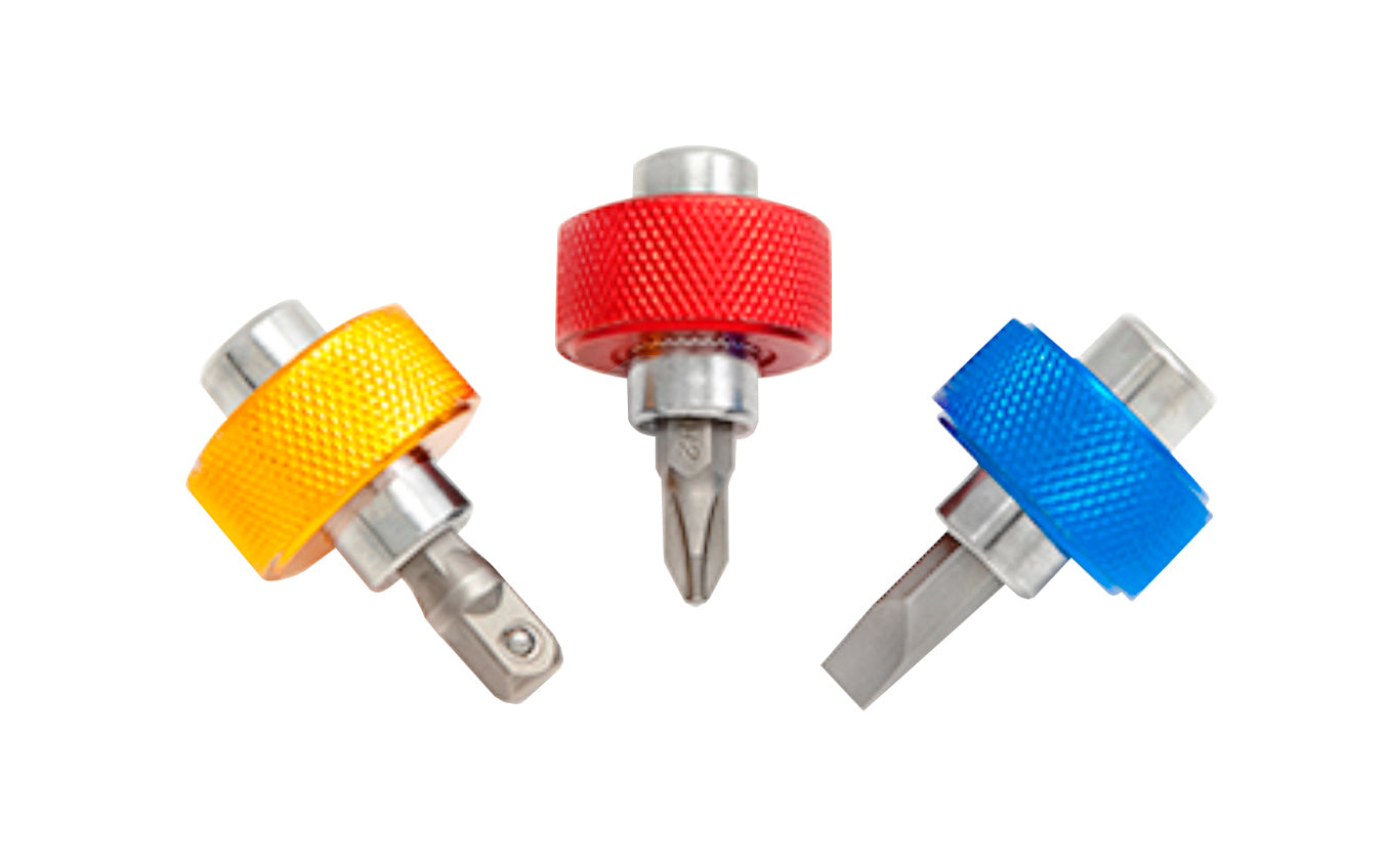 Titan Tools Finger Grip Drivers. Includes (1) 1/4" slotted screwdriver bit, (1) No. 2 phillips bit, (1) 1/4" socket adapter. Model No. 11218. 802090112188