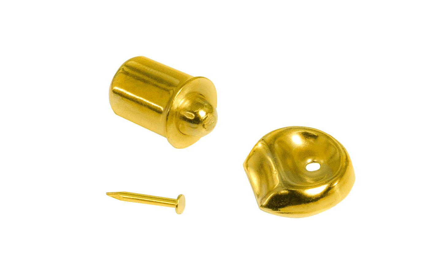 3/8" Brass-Plated Steel Bullet Catch. Includes plate & small brad nail. Sold as a single bullet catch, or bulk box of (144) catches, Made by Ultra Hardware.