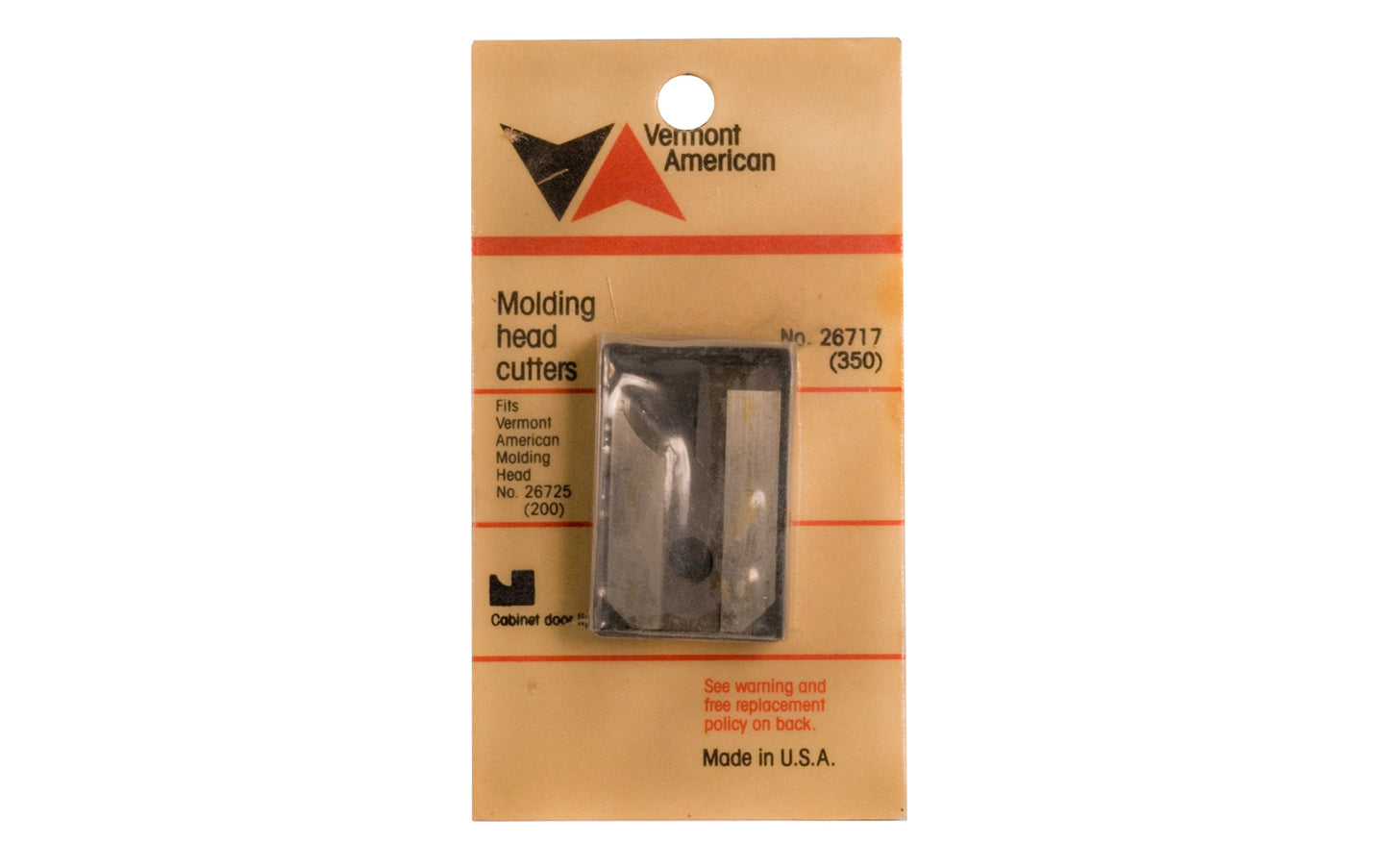 Vermont American Moulding Head Cutters - No. 26716 (304). Fits Vermont American Molding Head No. 26725 (200). Cabinet door tip. Made in USA.