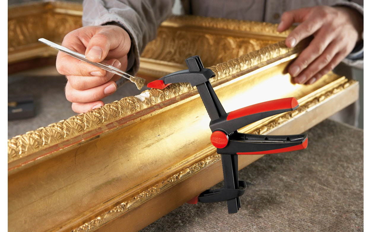 Bessey Clamps Model No. XV5-170 - These variable spring clamps from Bessey can clamp on items and have 6-1/2" max opening. 2" depth reach. Soft-touch swivel pads prevent marring of soft work & handles remain in constant easy-to-grip position at all openings. Soft & non-slip two component ergonomic handle - Double Jaw