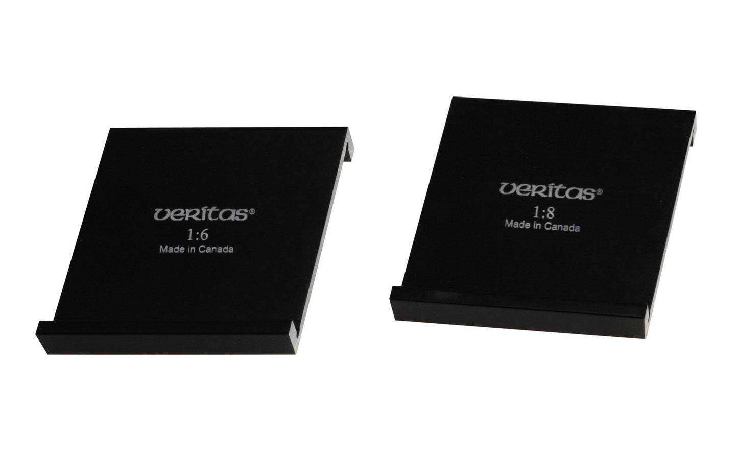 Veritas Dovetail Markers mark dovetails quickly & accurately. 1:8 for hardwood / 1:6 for softwood. Made from anodized aluminum. Two pieces in set. Model 05N10.11. Made in Canada. 722356017302