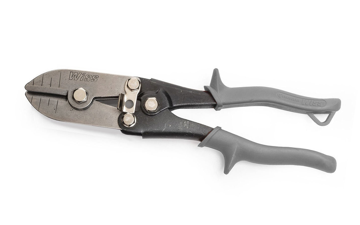 Wiss 9-3/4" 3-Blade Hand Crimper. Model WC3SN. Crescent Wiss HVAC Crimper helps crimp male fitting ends to connect guttering, downspouts, or metal pipes. Connect square or round sheet metal piping of the same size by crimping one end, using the efficient 3-blade design & labor-saving compound action jaw. 037103308597