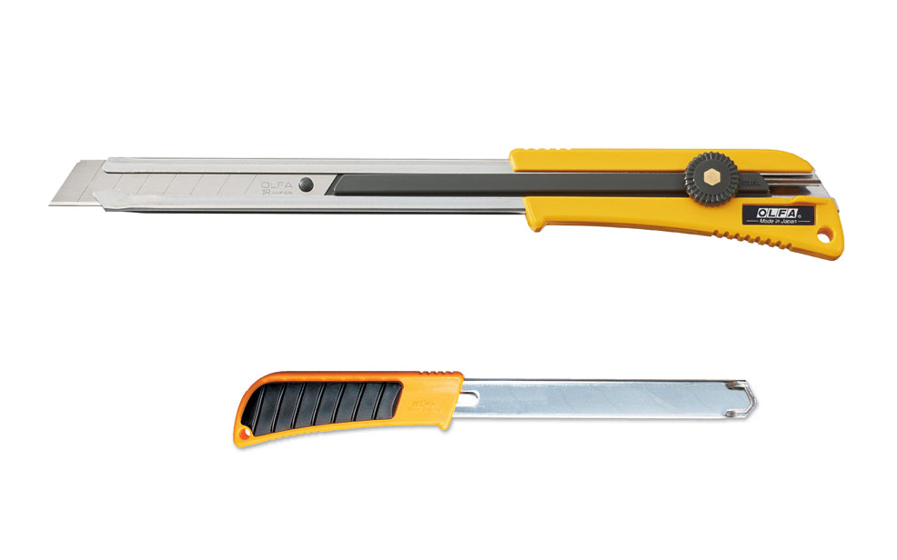Olfa "XL-2" Extra Long Utility Knife - 18 mm Blade is great when you need a knife for hard-to-reach areas. This knife sports an additional 6-1/4" length of blade channel. Tool-free blade change. 091511200331. Extended Reach Knife Olfa Model XL-2. 18 mm (3/4") wide blade - Heavy Duty snap-off knife. Made in Japan