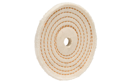 The 4" Spiral Sewn Buffing Wheel ~ 1/4" Thick is a workhorse for aggressive cutting & coarse buffing. 1/2" hole diameter. Made in USA. Good for coarse cutting & buffing, & flexible grinding. Made of stiffer cotton sheeting held together with 1/4" wide spiral sewn lockstitch sewing. Dico Polishing Company