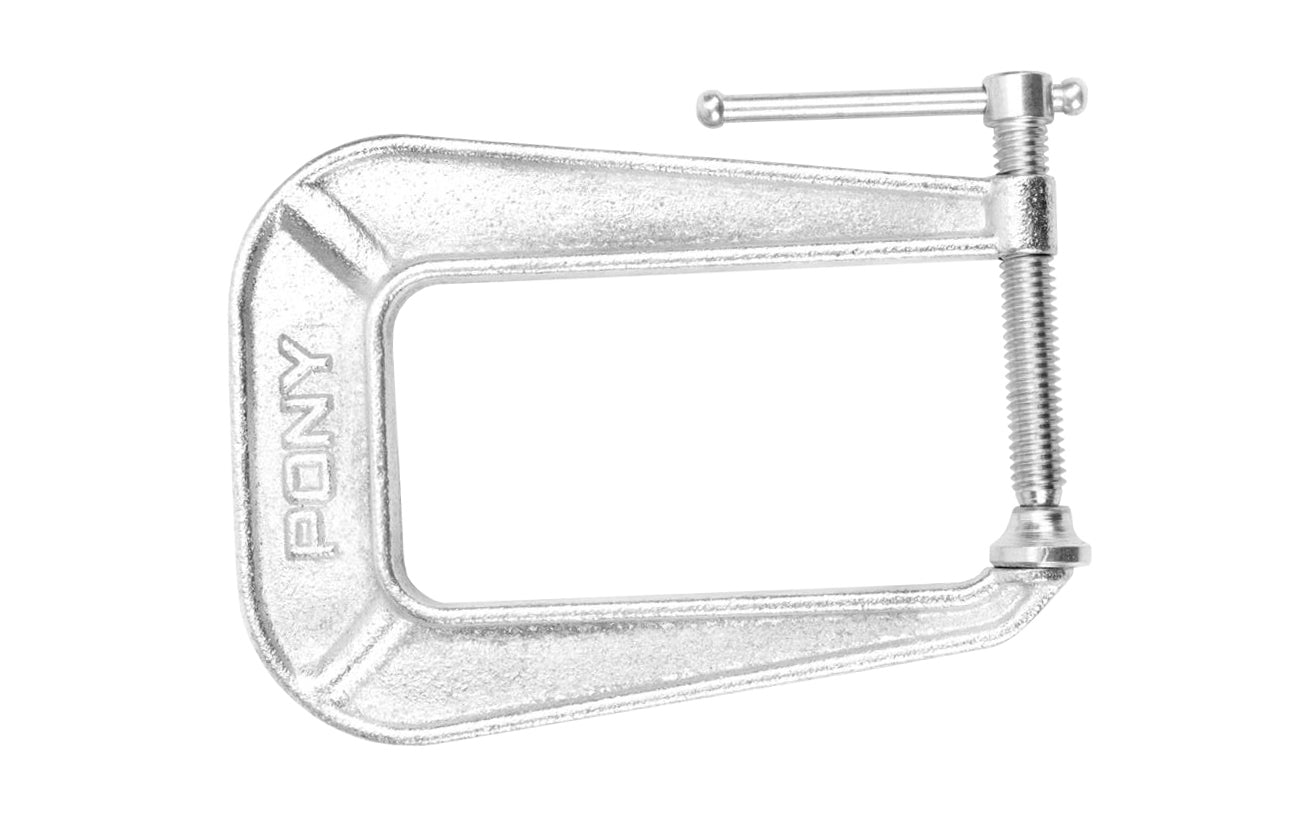 Pony C-Clamp ~ 1-3/8" Opening Capacity x 3-1/2" Jaw Depth - Pony Jorgensen Model No. 237 - Bright zinc plated steel - 1-3/8" opening - 3-1/2" depth - 500 lb. clamping force - Carriage Clamp ~ 044295002370