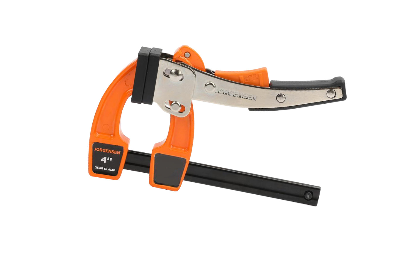 Jorgensen 4" Gear Clamp - Pony Jorgensen Model No. 38004 - Distinctive 'power bar' for rapid action - Quick & handy release button - 4" max opening - 3" reach - 600 lbs. clamping pressure ~ 044295380041