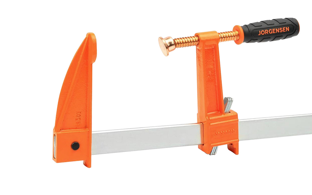 Jorgensen 5" Deep-Reach Throat Bar Clamp ~ 48" Max Opening - No. 4548 - Cast iron heads & rust resistant steel bars - 1,200 lbs. clamping pressure - With protected poly-vinyl handle & copper-plated screw & swivel end - Heavy Duty Deep Throat Clamp - 5" Deep ~ 044295454803