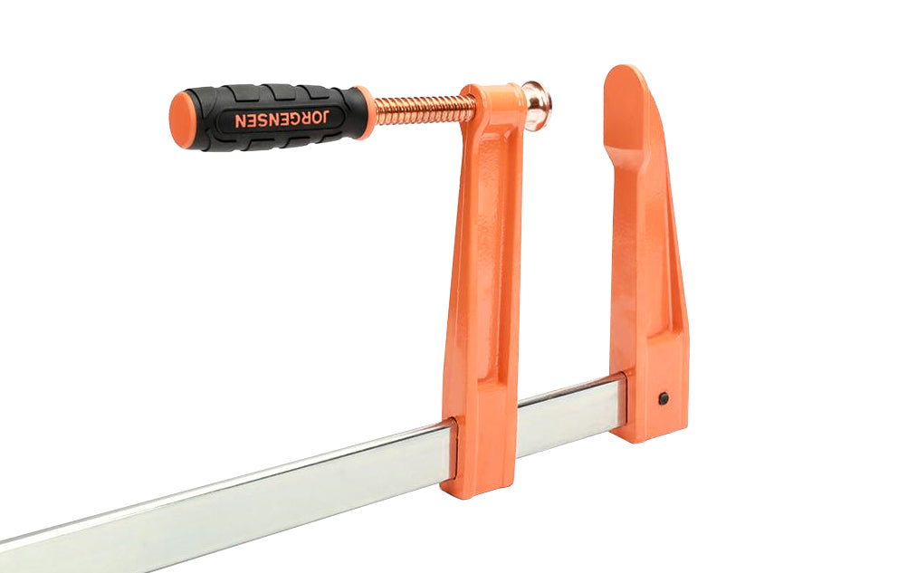 Jorgensen 7" Deep-Reach Throat Bar Clamp ~ 12" Max Opening - No. 4712 - Cast iron heads & rust resistant steel bars - 1,200 lbs. clamping pressure - With protected poly-vinyl handle & copper-plated screw & swivel end - Heavy Duty Deep Throat Clamp - 7" Deep