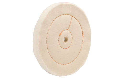 The 6" Cushion Sewn Buffing Wheel ~ 1/2" Thick is ideal for light cutting & coloring (polishing). 6" diameter of wheel. 1/2" hole diameter. Dico Polishing Company 528-36-6 ~ Made in USA.
